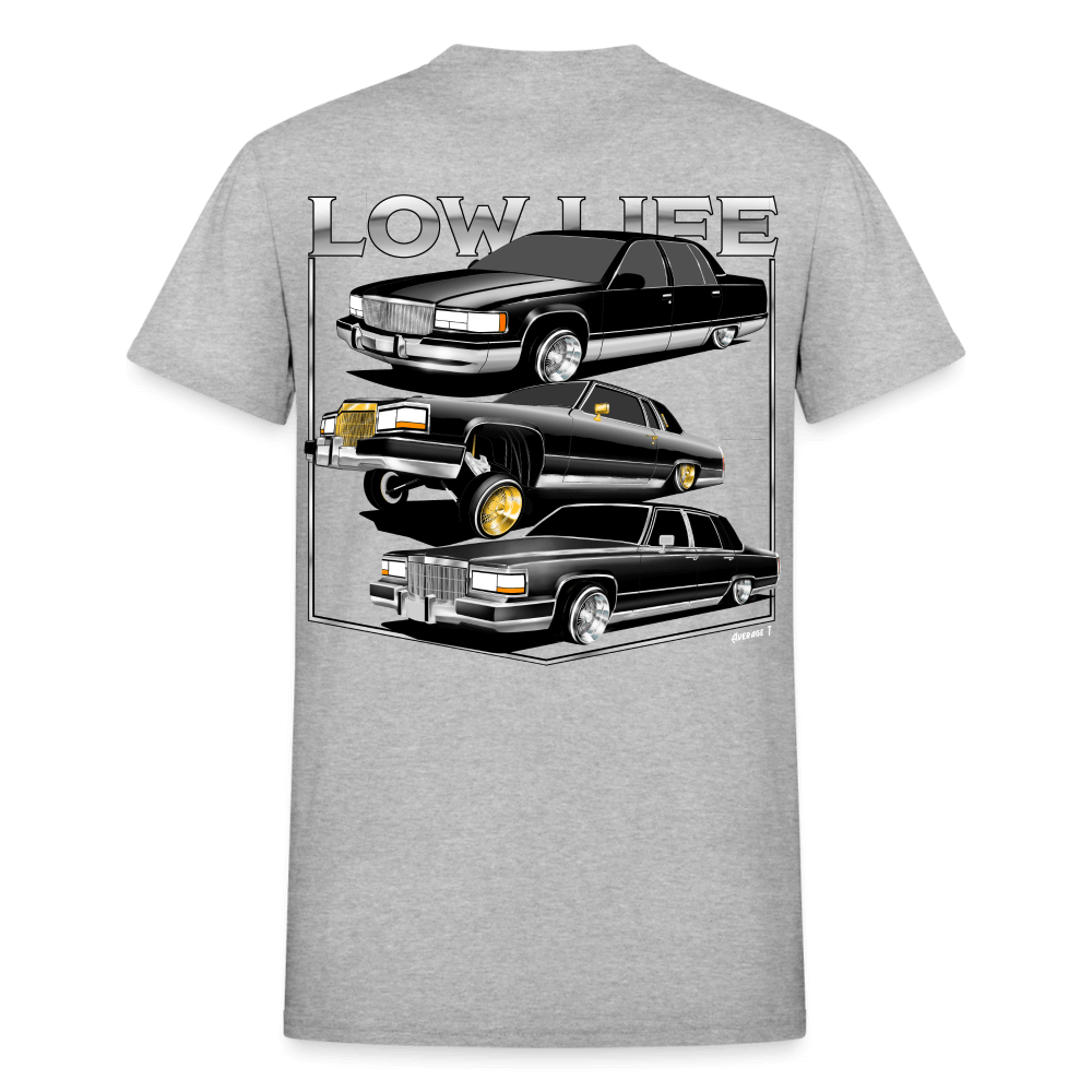 Low Life Cadillac Lowrider Back Print T-Shirt - heather gray