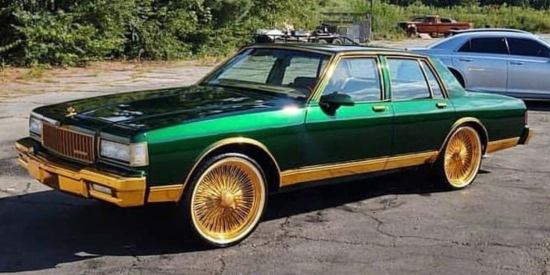 Candy Green Box Chevy (Caprice Classic) on 24in Gold Daytons and Vogues