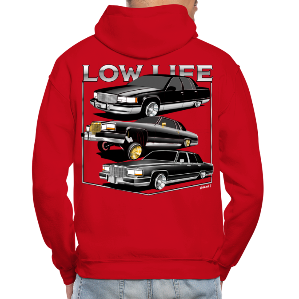 Low Life Cadillac Back Print  Hoodie - red