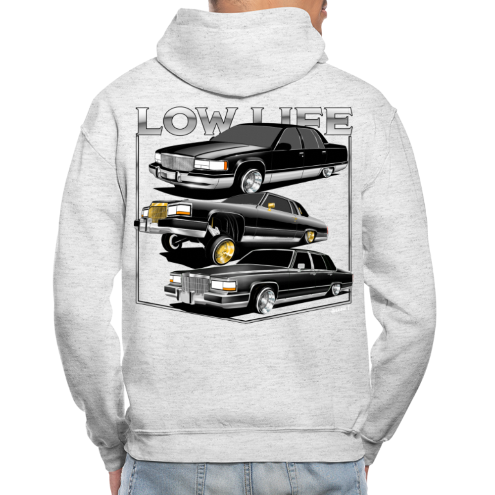 Low Life Cadillac Back Print  Hoodie - light heather gray